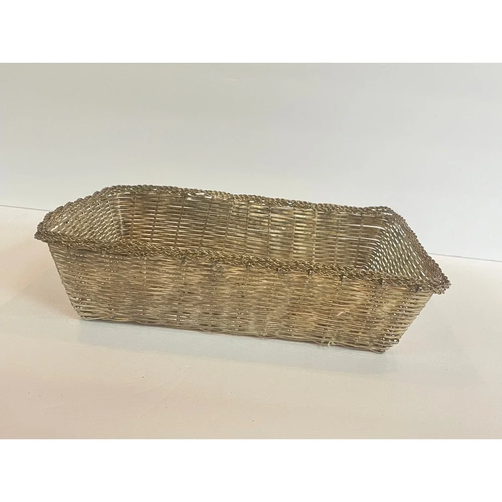 Vintage Silver Woven Wire Mesh Basket – Rectangular Bread & Fruit Vanity Tray
